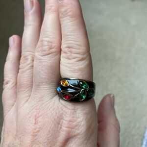Black Ring with Multicolored Gemstones